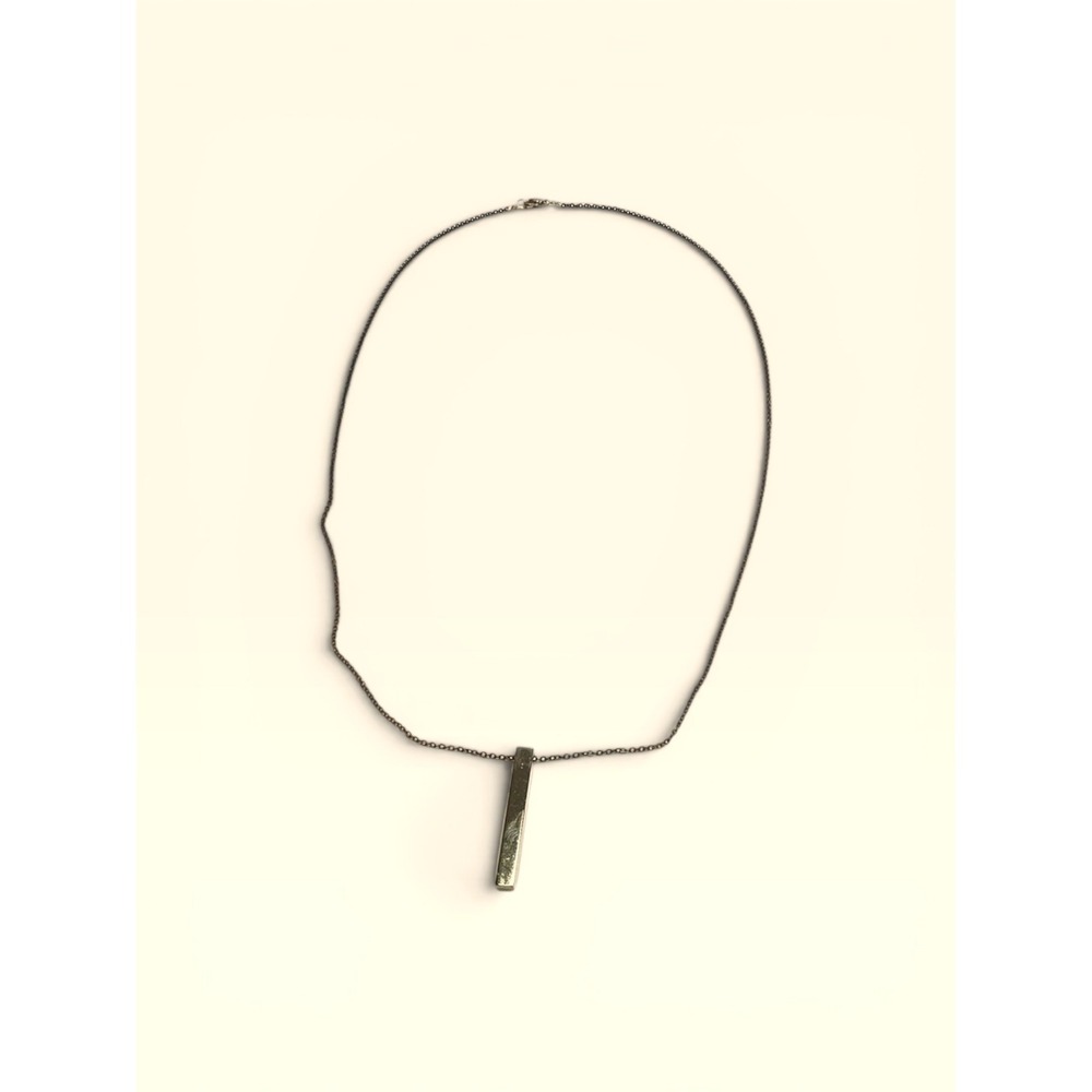 Vertical Bar Pendant Necklace 28" Gold Tone Minimalist Geometric